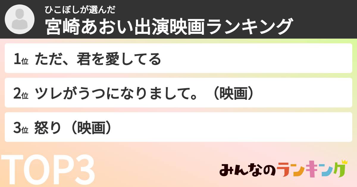 ひこぼしさんの「宮崎あおい出演映画ランキング」