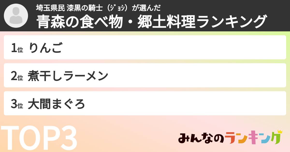 埼玉県民 漆黒の騎士（ｼﾞｮｼ）さんの「青森の食べ物・郷土料理ランキング」