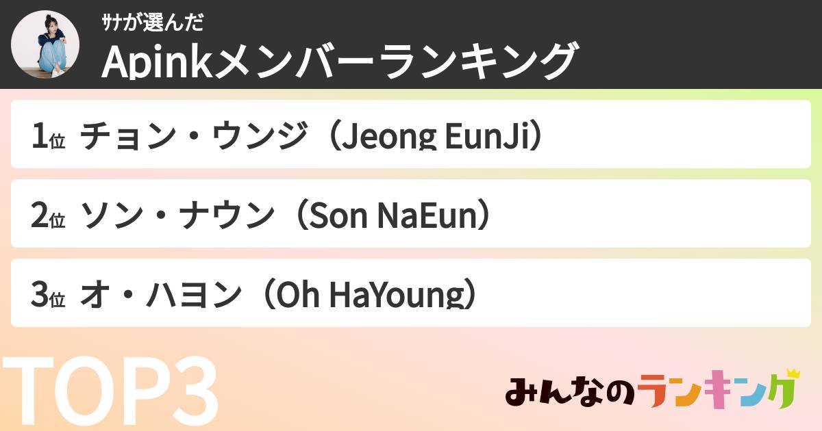 サナさんの「Apinkメンバーランキング」