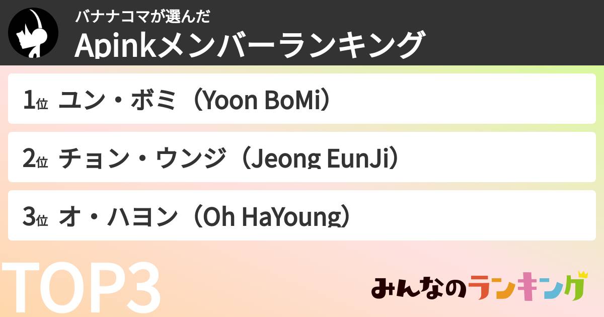 バナナコマさんの「Apinkメンバーランキング」