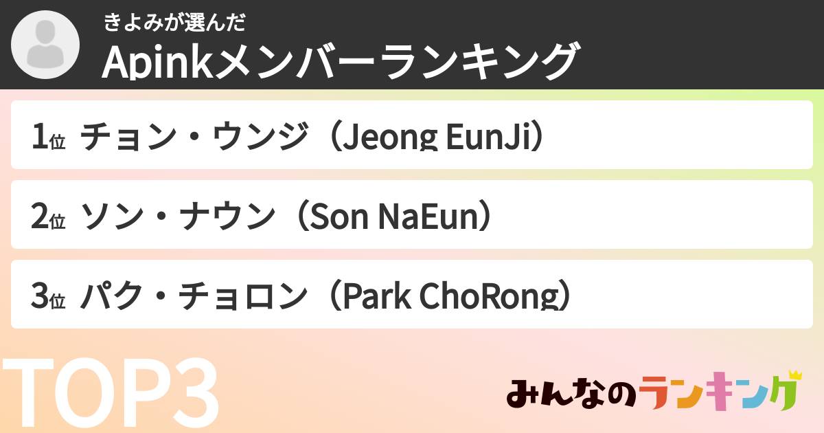 きよみさんの「Apinkメンバーランキング」