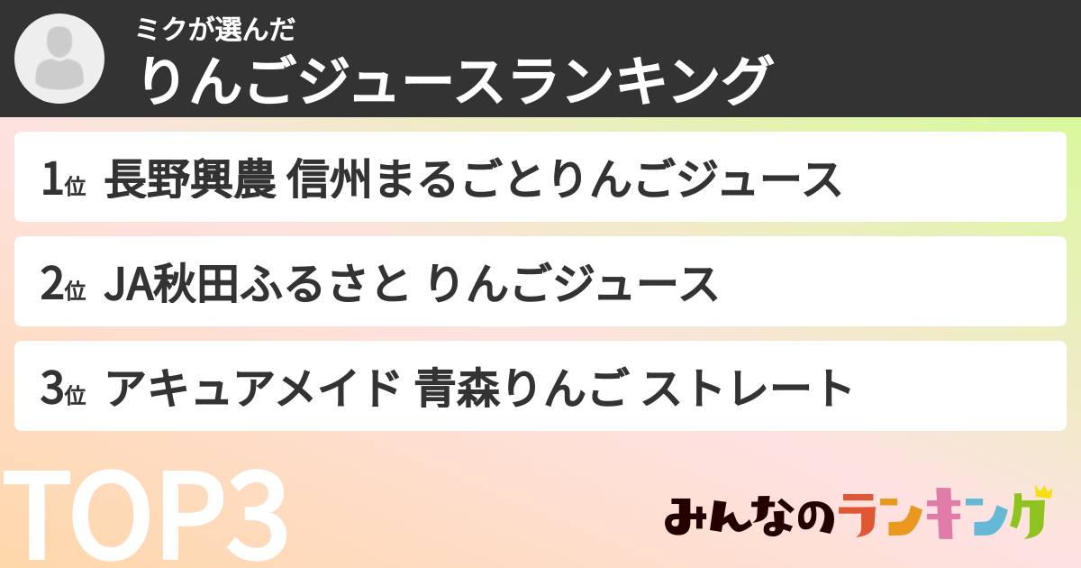 ミクさんの「りんごジュースランキング」
