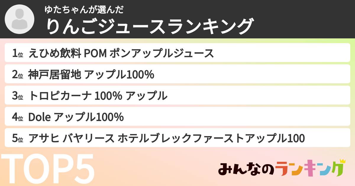 ゆたちゃんさんの「りんごジュースランキング」
