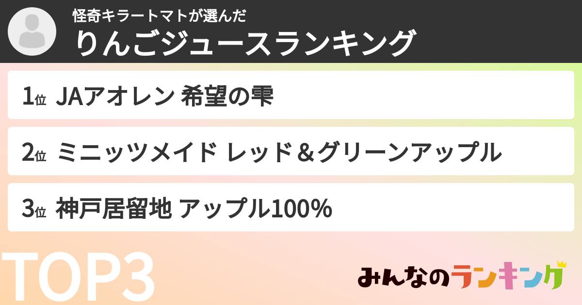 怪奇キラートマトさんの「りんごジュースランキング」