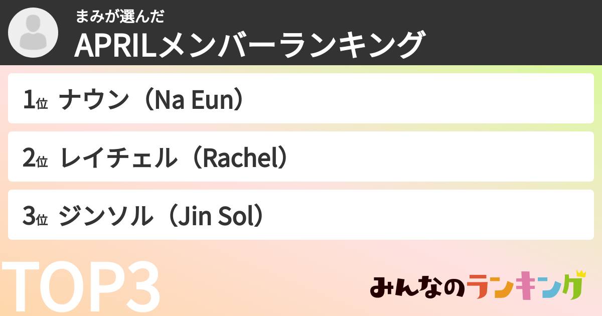 まみさんの「APRILメンバーランキング」
