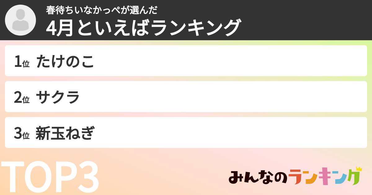 春待ちいなかっぺさんの「4月といえばランキング」