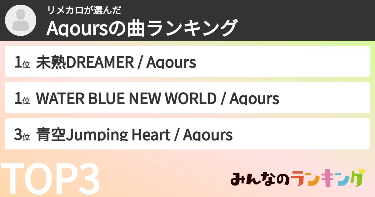 リメカロさんの「Aqoursの曲ランキング」