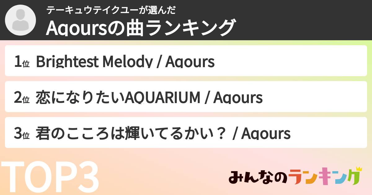 テーキュウテイクユーさんの「Aqoursの曲ランキング」