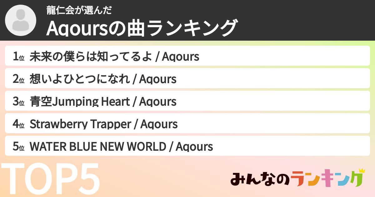 龍仁会さんの「Aqoursの曲ランキング」