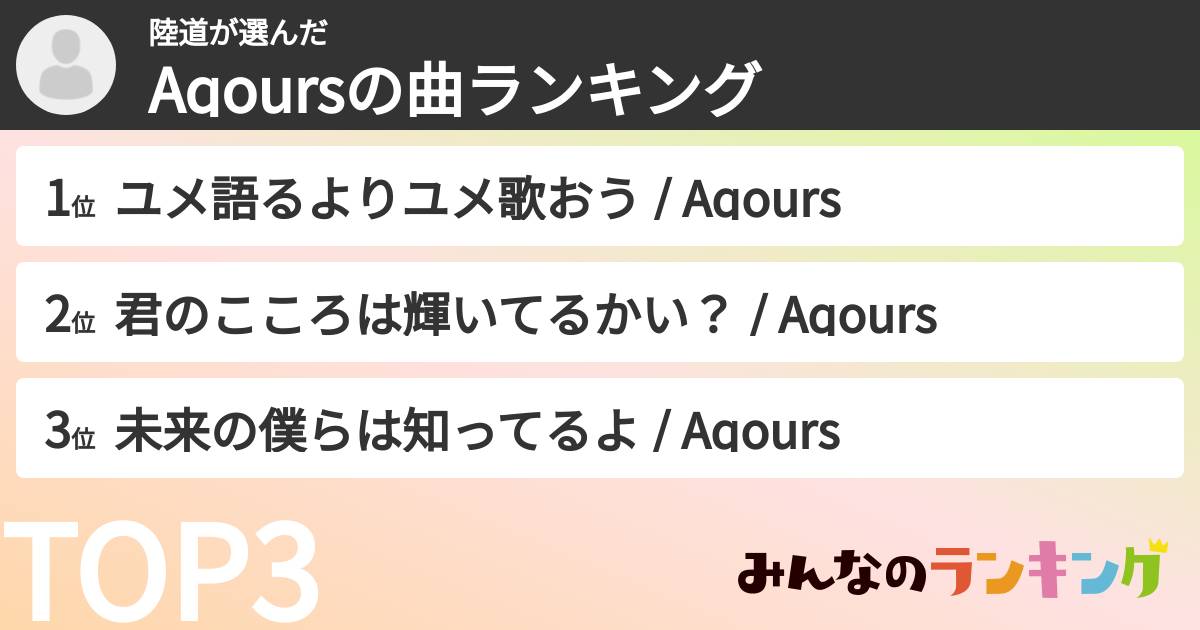 陸道さんの「Aqoursの曲ランキング」