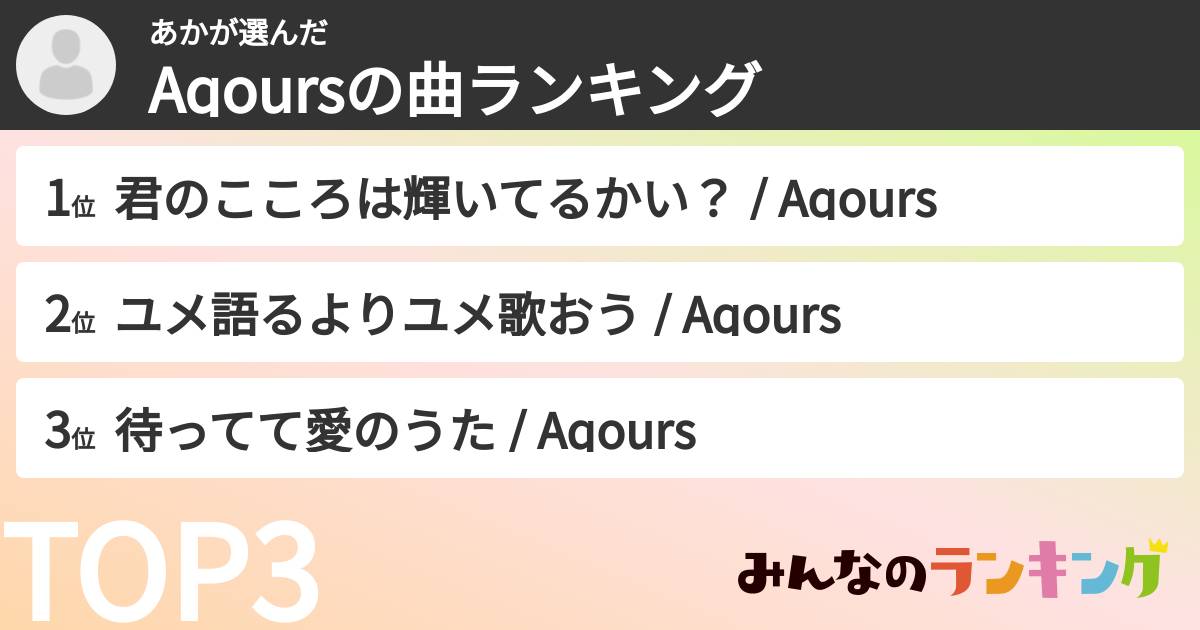 あかさんの「Aqoursの曲ランキング」