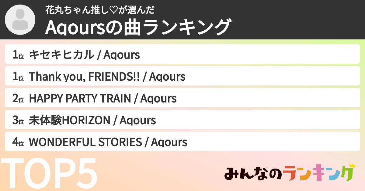 花丸ちゃん推し♡さんの「Aqoursの曲ランキング」