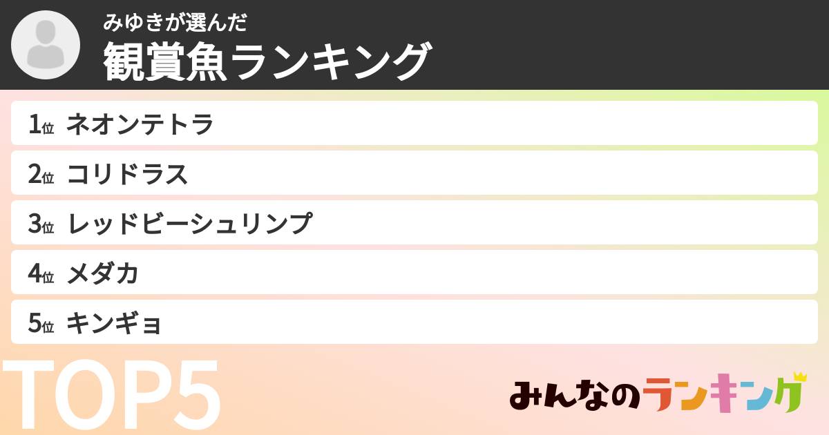 みゆきさんの「観賞魚ランキング」
