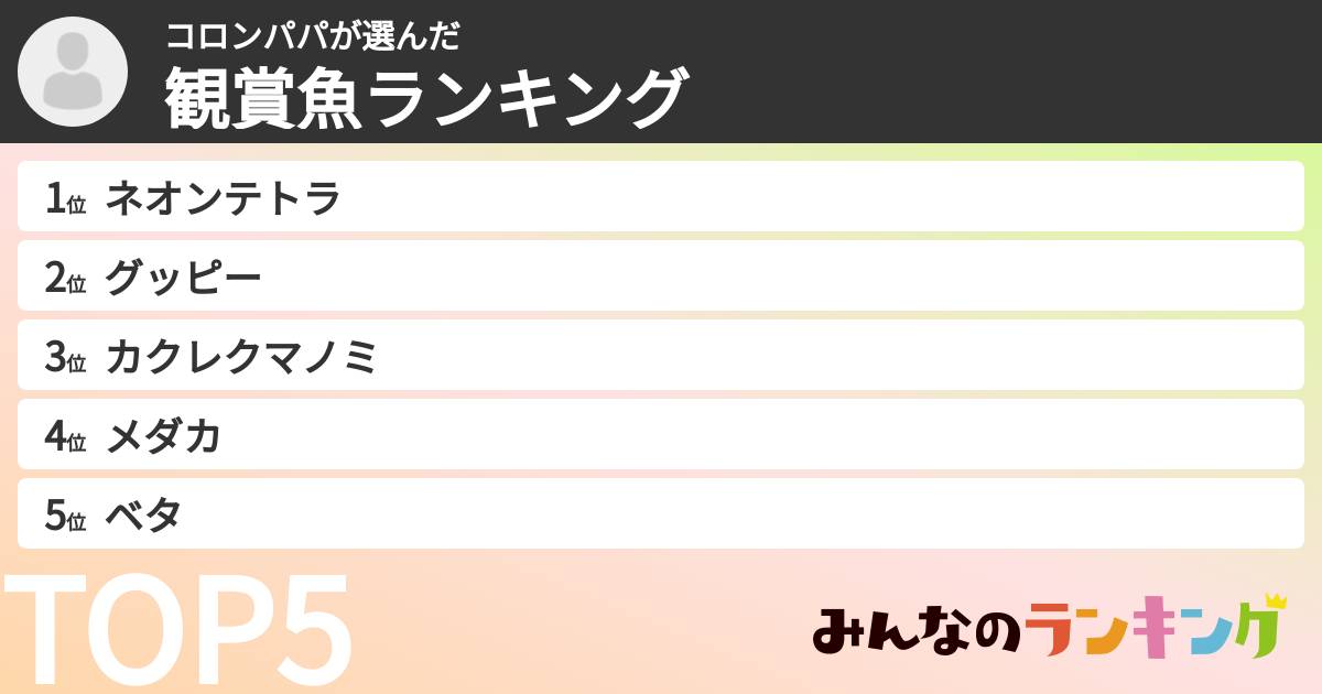 コロンパパさんの「観賞魚ランキング」