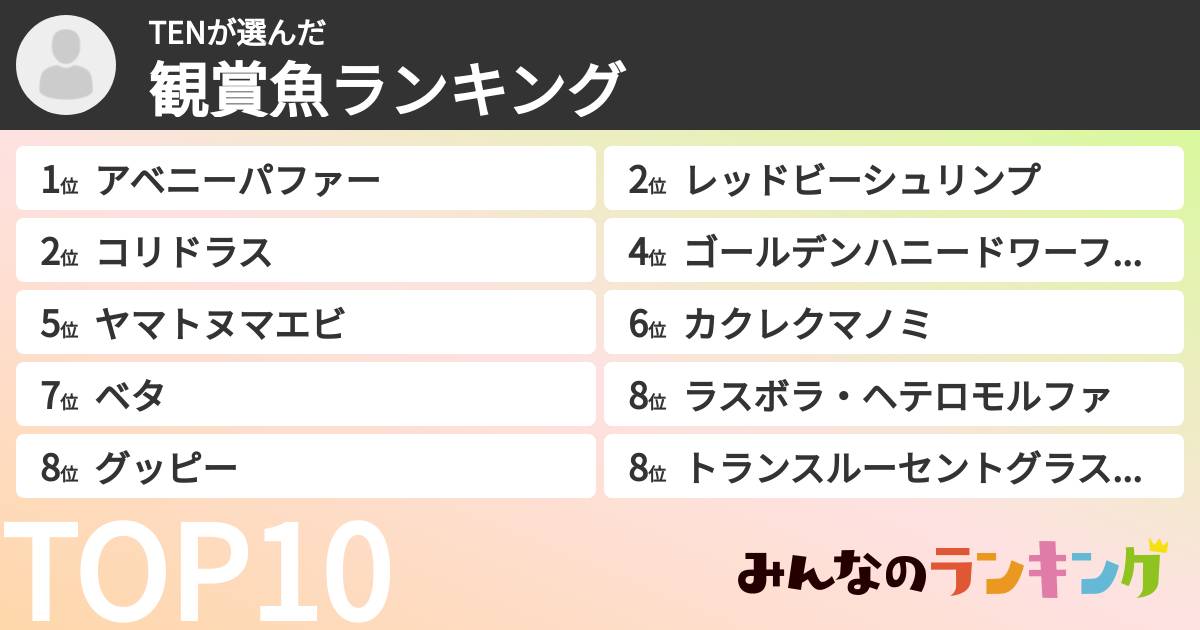 TENさんの「観賞魚ランキング」