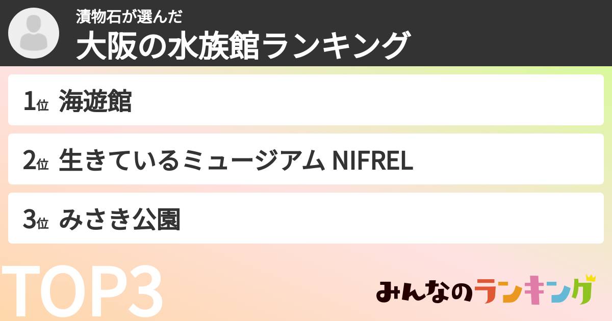 漬物石さんの「大阪の水族館ランキング」