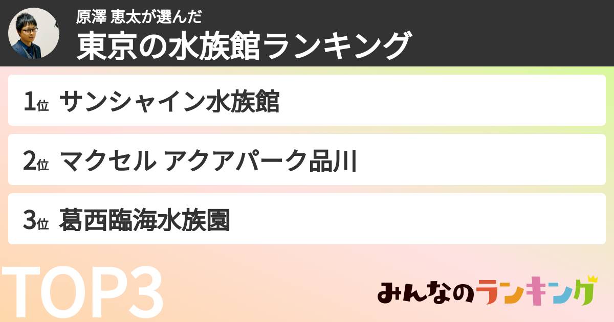 原澤 恵太さんの「東京の水族館ランキング」