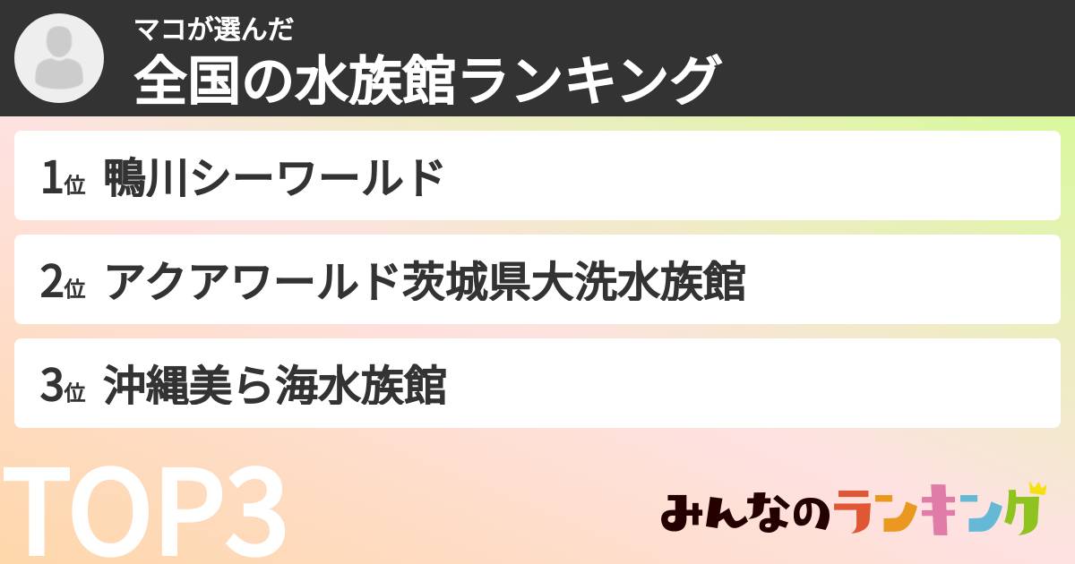 マコさんの「全国の水族館ランキング」
