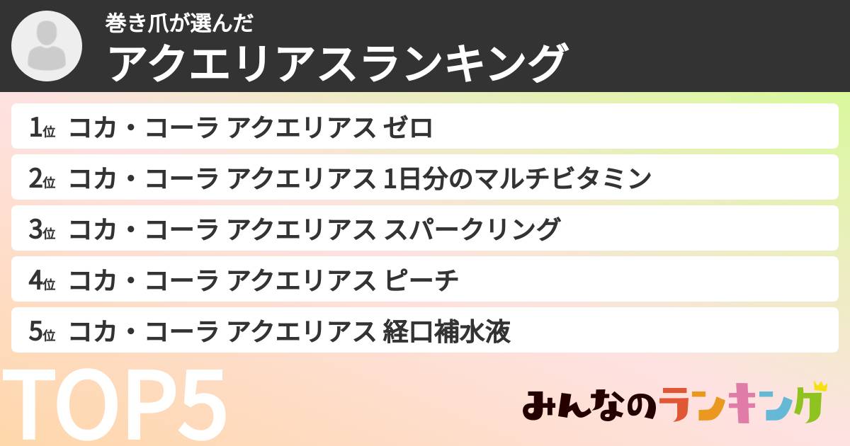 巻き爪さんの「アクエリアスランキング」
