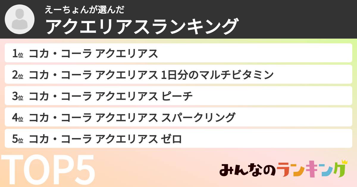 えーちょんさんの「アクエリアスランキング」