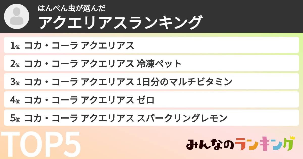 はんぺん虫さんの「アクエリアスランキング」