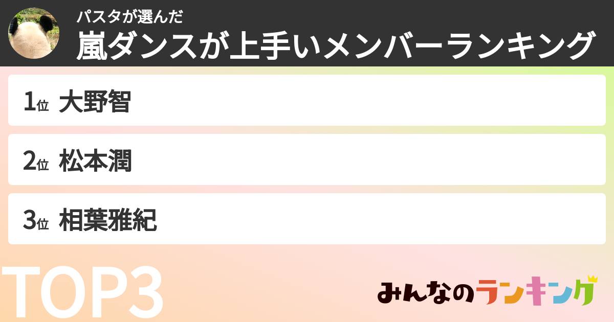 パスタさんの「嵐ダンスが上手いメンバーランキング」