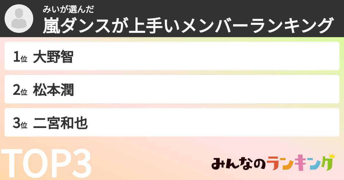 みいさんの「嵐ダンスが上手いメンバーランキング」