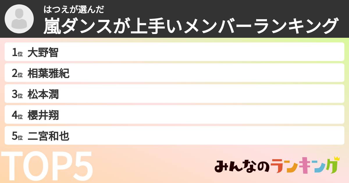 はつえさんの「嵐ダンスが上手いメンバーランキング」