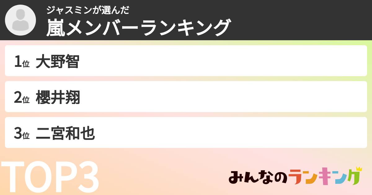 ジャスミンさんの「嵐メンバーランキング」