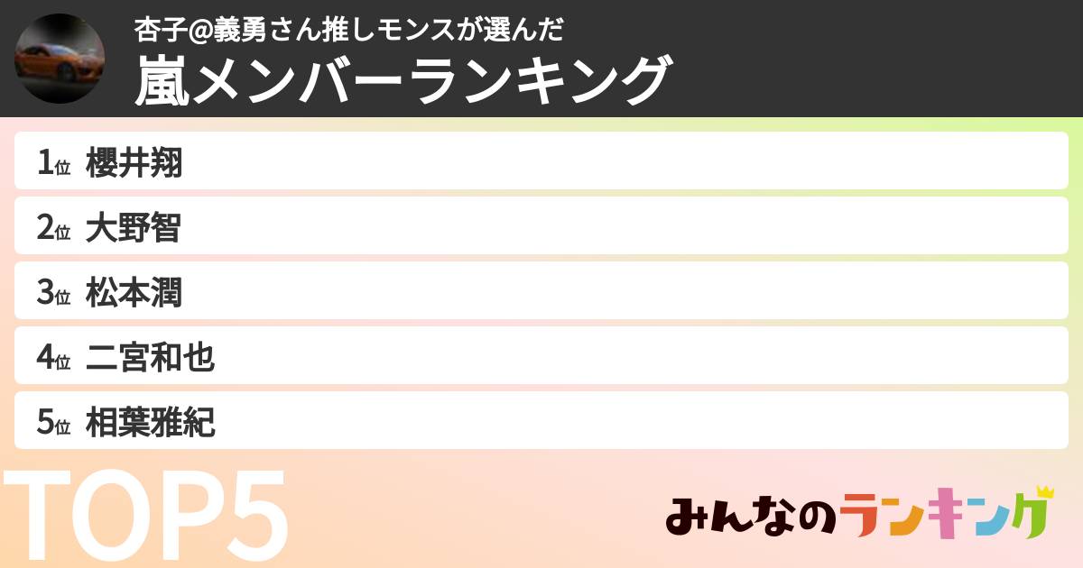 杏子@義勇さん推しモンスさんの「嵐メンバーランキング」