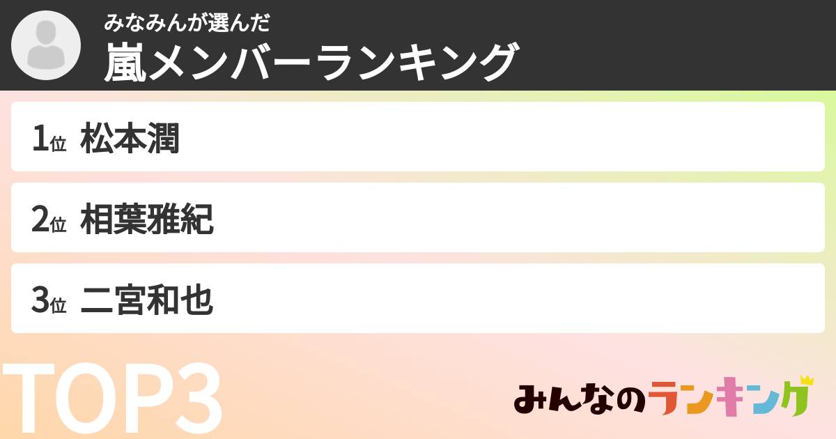 みなみんさんの「嵐メンバーランキング」