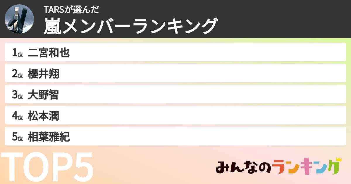 TARSさんの「嵐メンバーランキング」