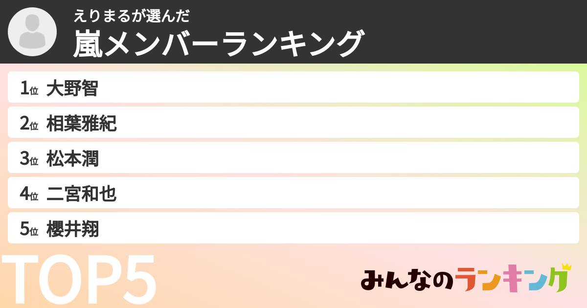 えりまるさんの「嵐メンバーランキング」