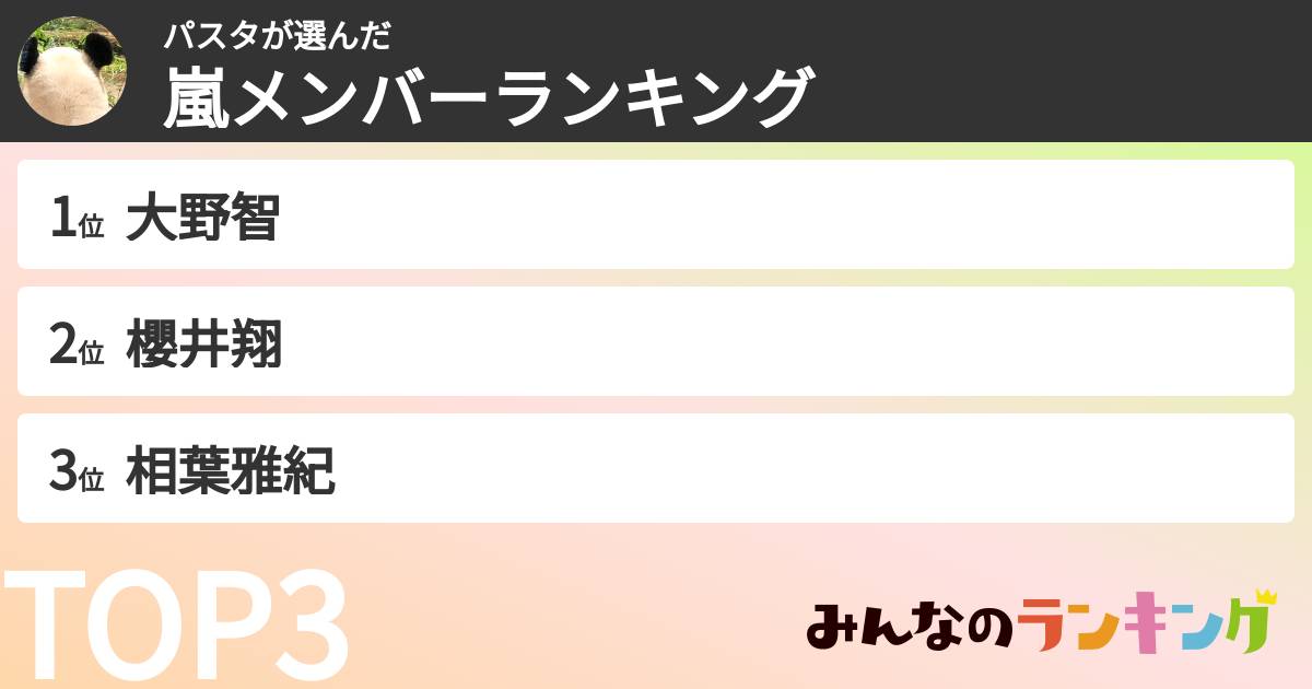 パスタさんの「嵐メンバーランキング」
