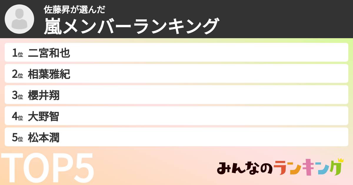 佐藤昇さんの「嵐メンバーランキング」