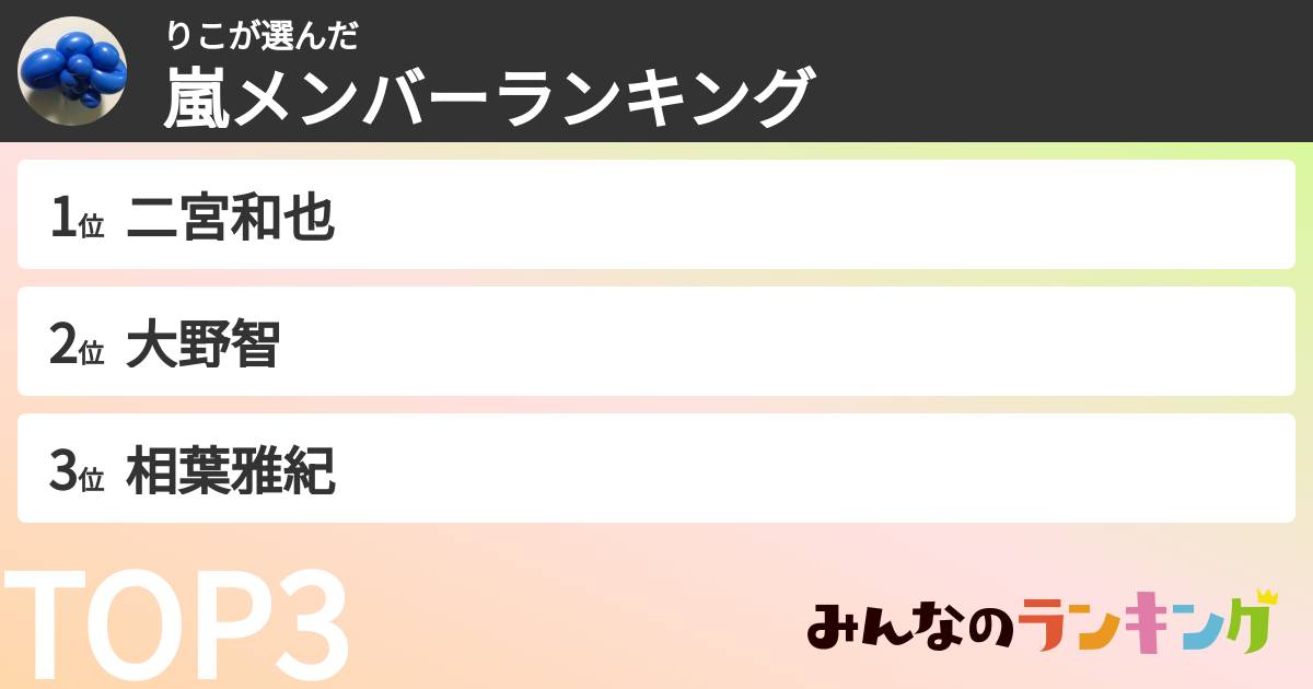 りこさんの「嵐メンバーランキング」