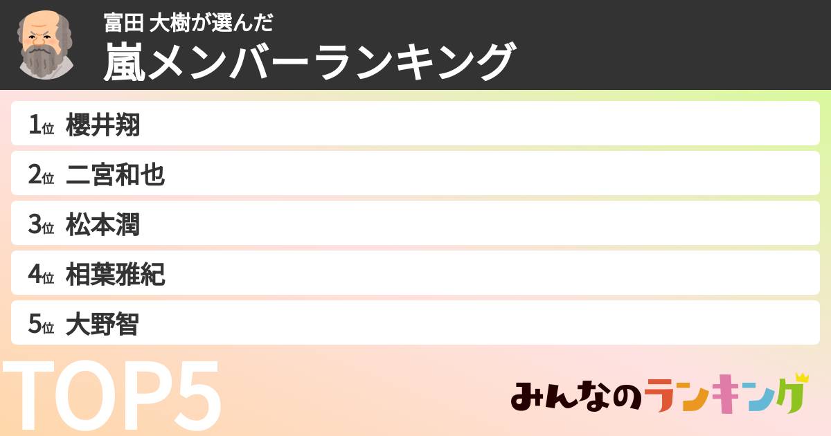 富田 大樹さんの「嵐メンバーランキング」
