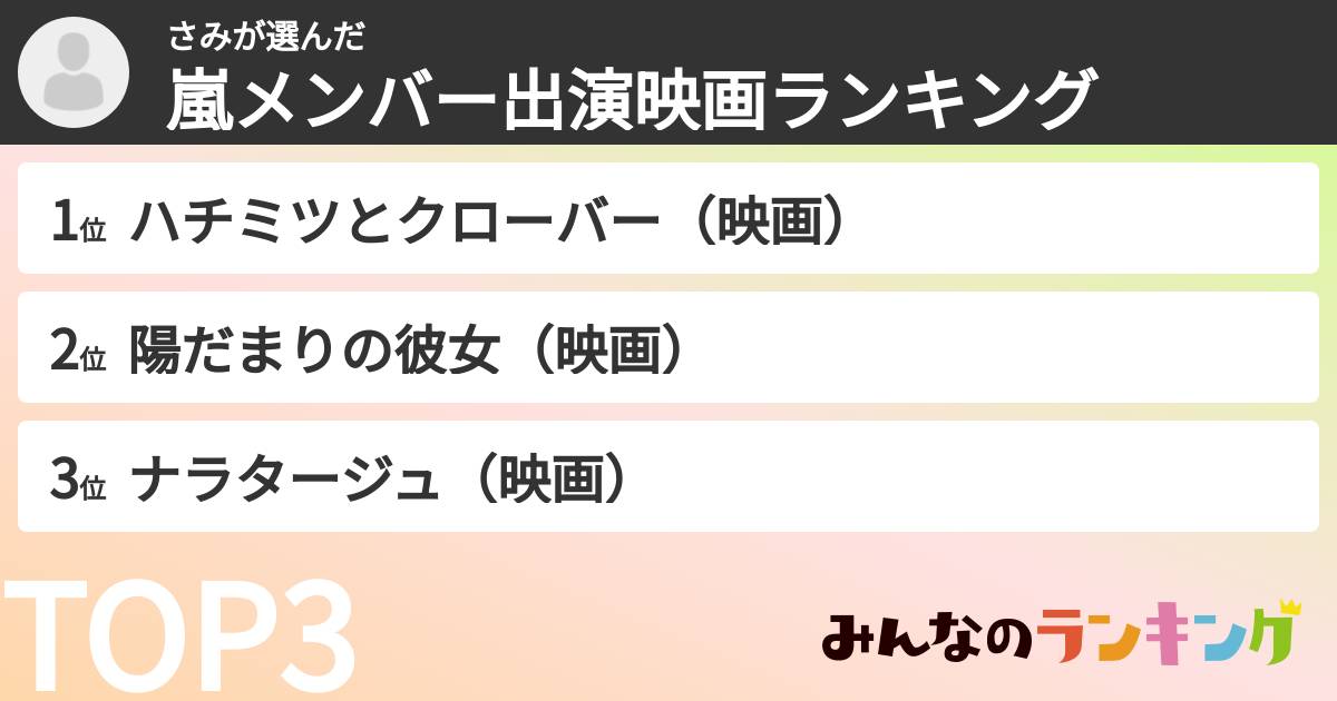 さみさんの「嵐メンバー出演映画ランキング」