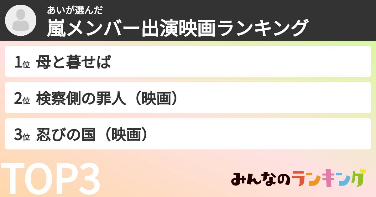 あいさんの「嵐メンバー出演映画ランキング」
