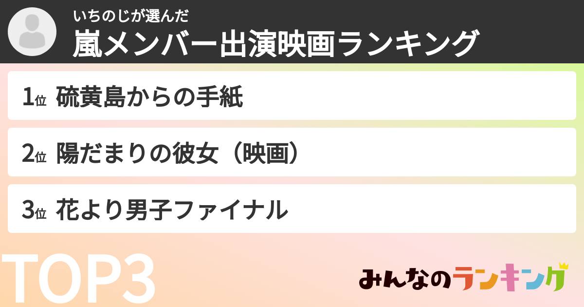 いちのじさんの「嵐メンバー出演映画ランキング」
