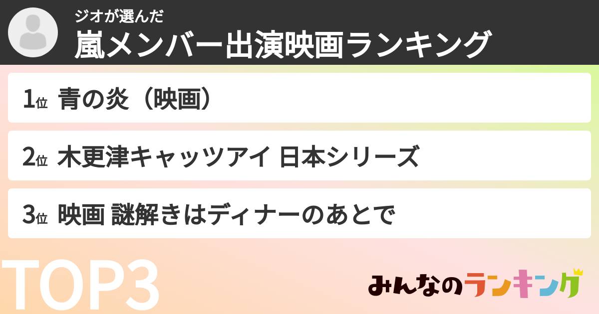 ジオさんの「嵐メンバー出演映画ランキング」