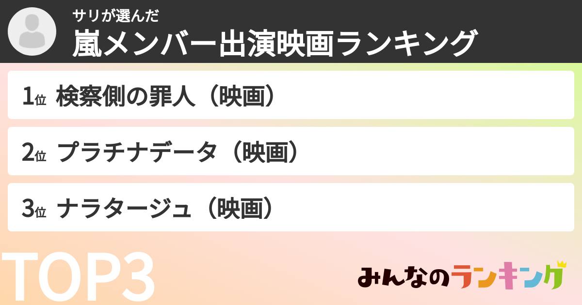 サリさんの「嵐メンバー出演映画ランキング」