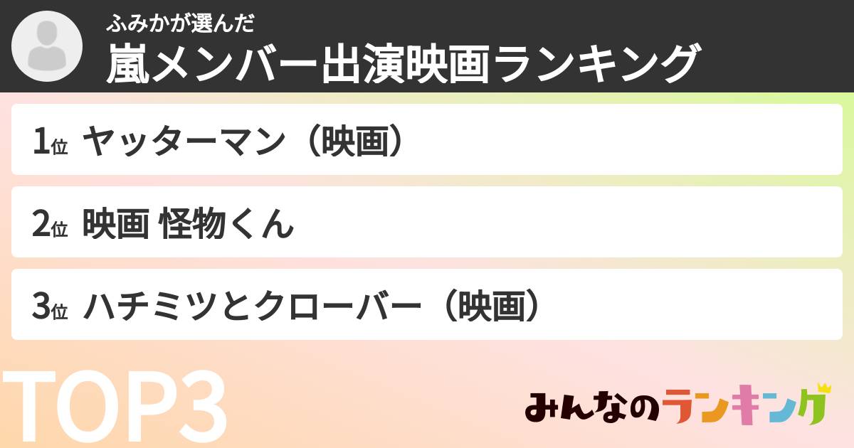 ふみかさんの「嵐メンバー出演映画ランキング」