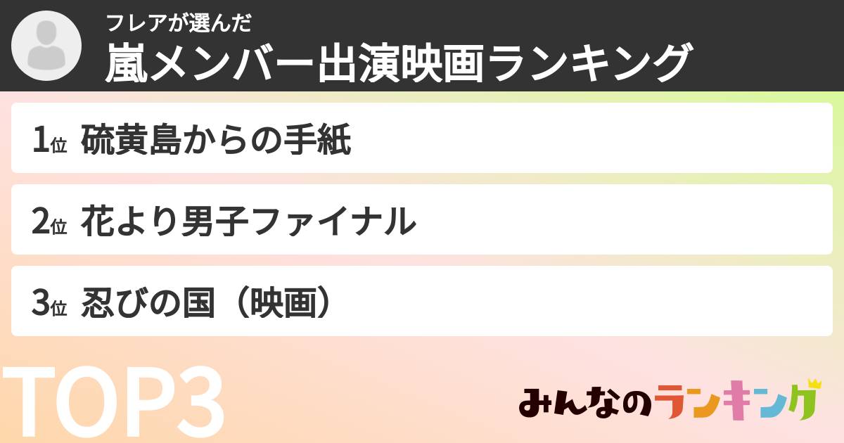 フレアさんの「嵐メンバー出演映画ランキング」