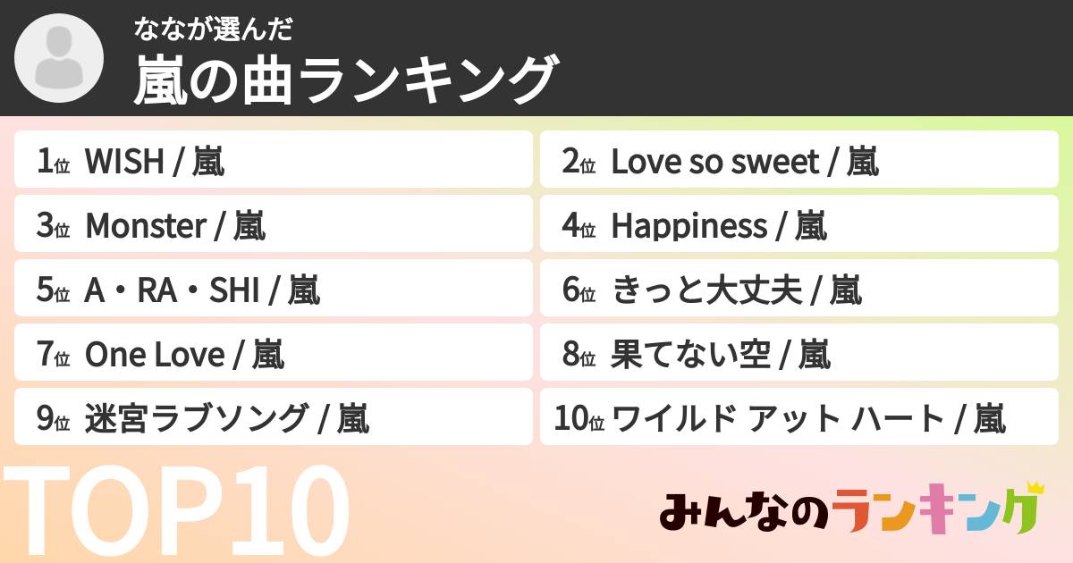 ななさんの「嵐の曲ランキング」