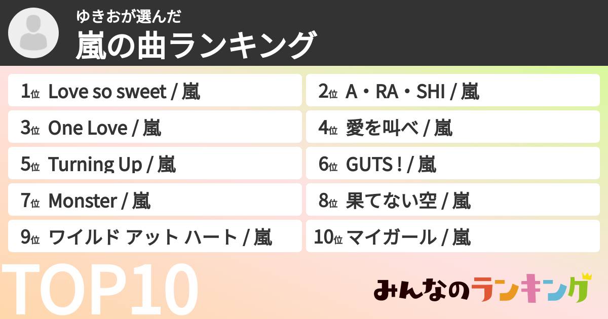 ゆきおさんの「嵐の曲ランキング」