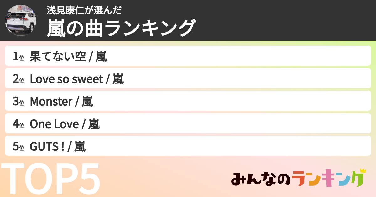 浅見康仁さんの「嵐の曲ランキング」