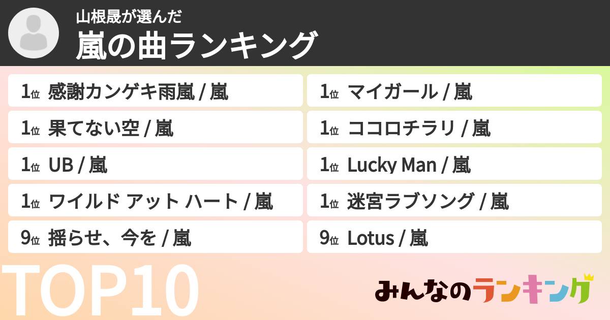 山根晟さんの「嵐の曲ランキング」