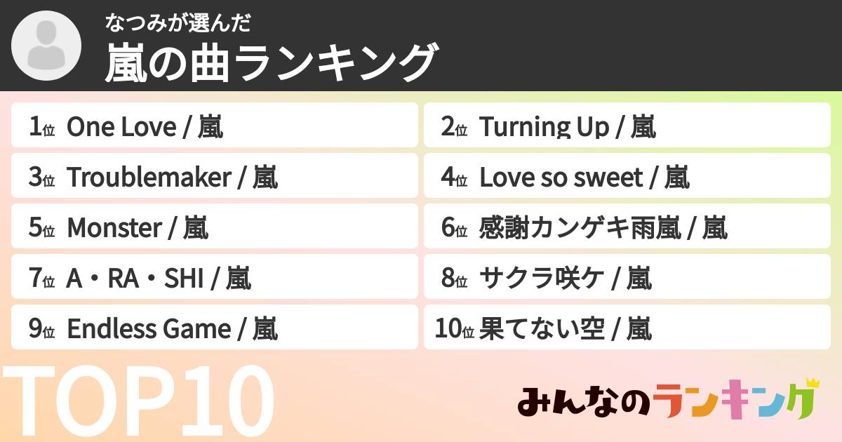 なつみさんの「嵐の曲ランキング」