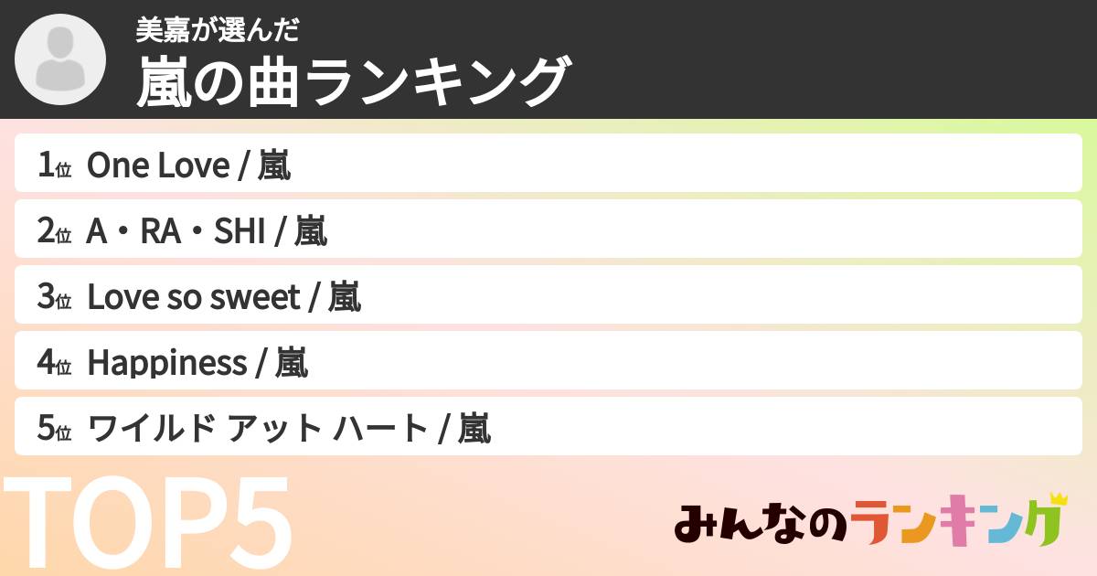 美嘉さんの「嵐の曲ランキング」